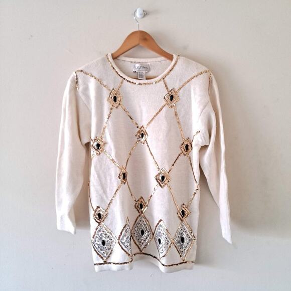 Cezanne Cotton Blend Gold Sequin Ivory Sweater - Picture 6 of 7